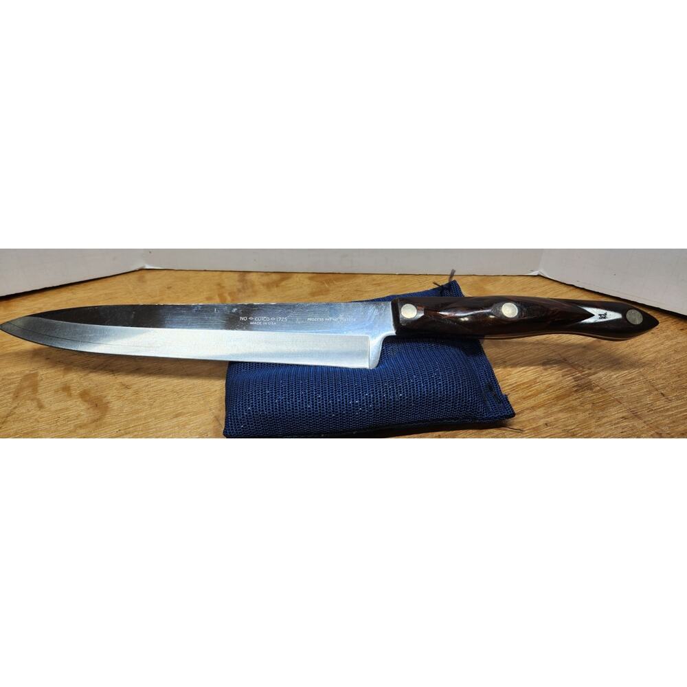 70's CUTCO Knife 1725 9” Blade Brown/Orange Marbled Handle USA Hippie Years